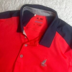 Adidas orange and blue men's golf polo embroidered logo climacool‎
